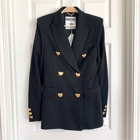 🐻 MOSCHINO Black Twill Teddy Bear Button Blazer Jacket - Picture 4 of 13